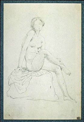 James Pradier
Baigneuse assise sur un rocher
Mine de plomb s/papier blanc
H.17 x L.11,4 cm
Louvre, Arts graphiques
inv.32577