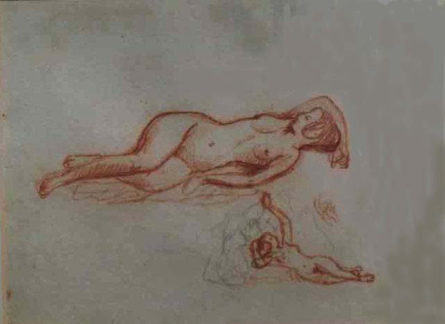 James Pradier (attribu ),
Femme couche et Satyre et Bacchante.
Sanguine et mine de plomb, H. 20 cm., L. 26.5 cm.
Coll. particulire.