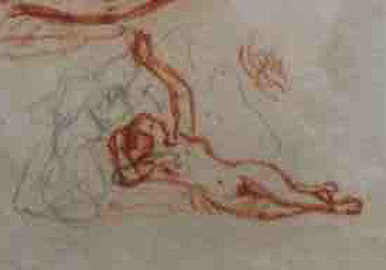 James Pradier (attribu ),
Femme couche et Satyre et Bacchante (dtail).
sanguine et mine de plomb, H. 20 cm., L. 26.5 cm.,
coll. particulire