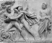 James Pradier,
N�optol�me emp�che Philoct�te de 
percer Ulysse de ses fl�ches.
Prix de Rome, 1813.
Pl�tre (surmoulage), H. 128 cm; L.154 cm; P. 30 cm.
ENSBA, Paris.
Photo Jean-Michel Lapelerie.