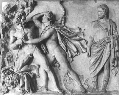 James Pradier,
Noptolme empchant Philoctte 
de percer Ulysse de ses flches.
Bas-relief original en pltre, 1813.
H. 121 x L. 150 x P 20 cm.
Muse d'Art et d'Histoire de Genve.