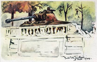 Pierre Albert Leroux,
 Quai des Tuileries, 9 septembre 1944. 
Aquarelle