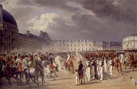 Horace Vernet,
 Invalide prsentant une
ptition  Napolon lors dun dfil de la garde
devant le  Palais des Tuileries  Paris .
Huile sur toile, 1838. H. 215,0 cm., L. 326,0 cm.
Muse de l'Ermitage, Saint-Ptersbourg.