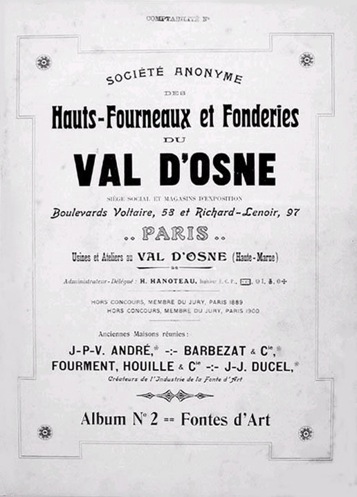 Album N° 2 - Fontes d'Art
Société Anonyme Hauts-Fourneaux 
et Fonderies du Val d'Osne
Page du titre